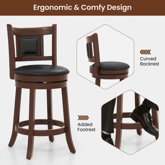 25.5 Inch/30.5 Inch Upholstered Bar Stools Set of 2 with Curved Backrest and Footrest-25.5 inches