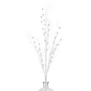 36" Glitter Ball Twig Spray: White