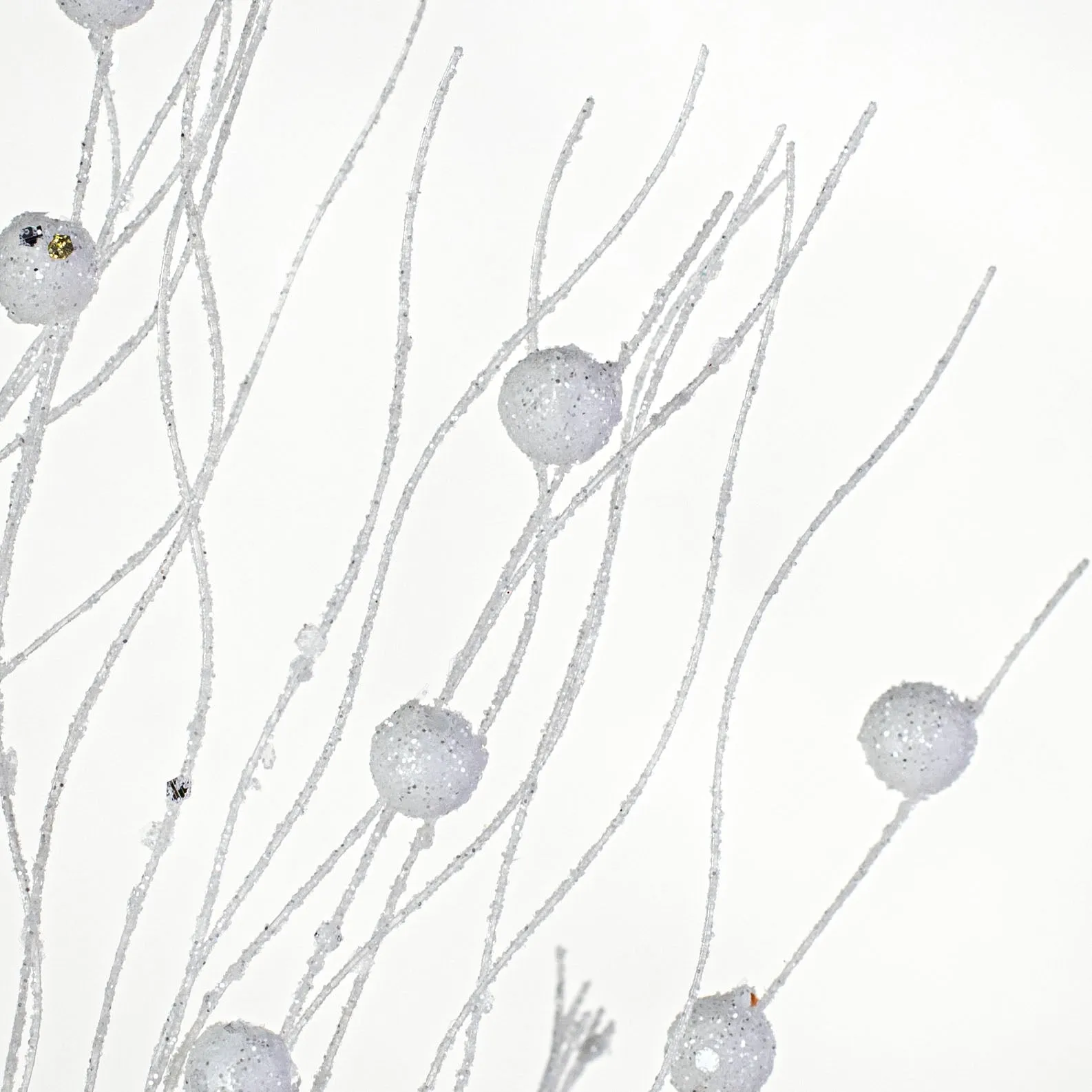 36" Glitter Ball Twig Spray: White