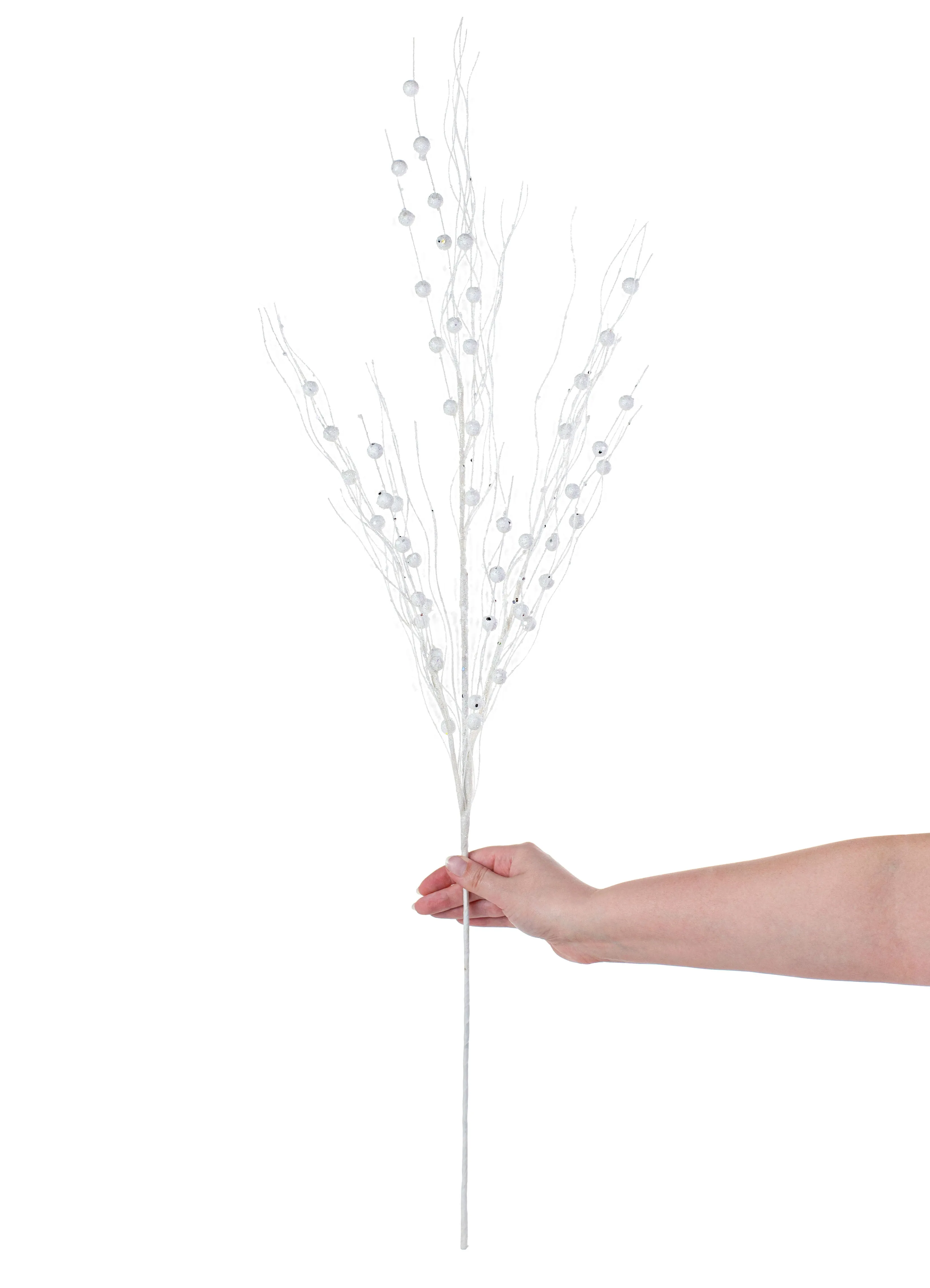 36" Glitter Ball Twig Spray: White