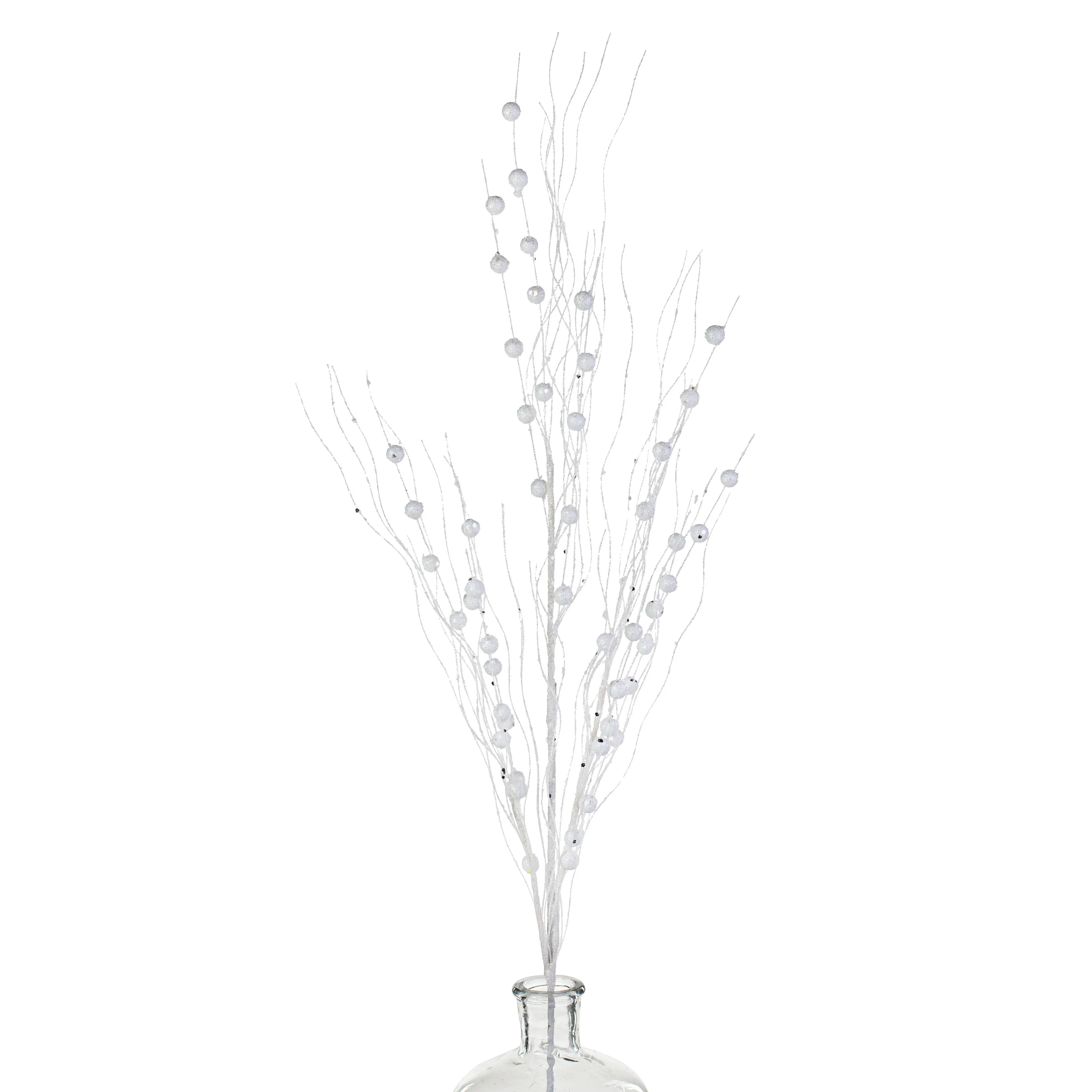 36" Glitter Ball Twig Spray: White