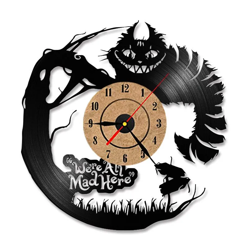 3D Cartoon Alice in Wonderland Vinyl Record LED Clock Creative CD Record Clock Antique New Design Hanging Clock Home Decor