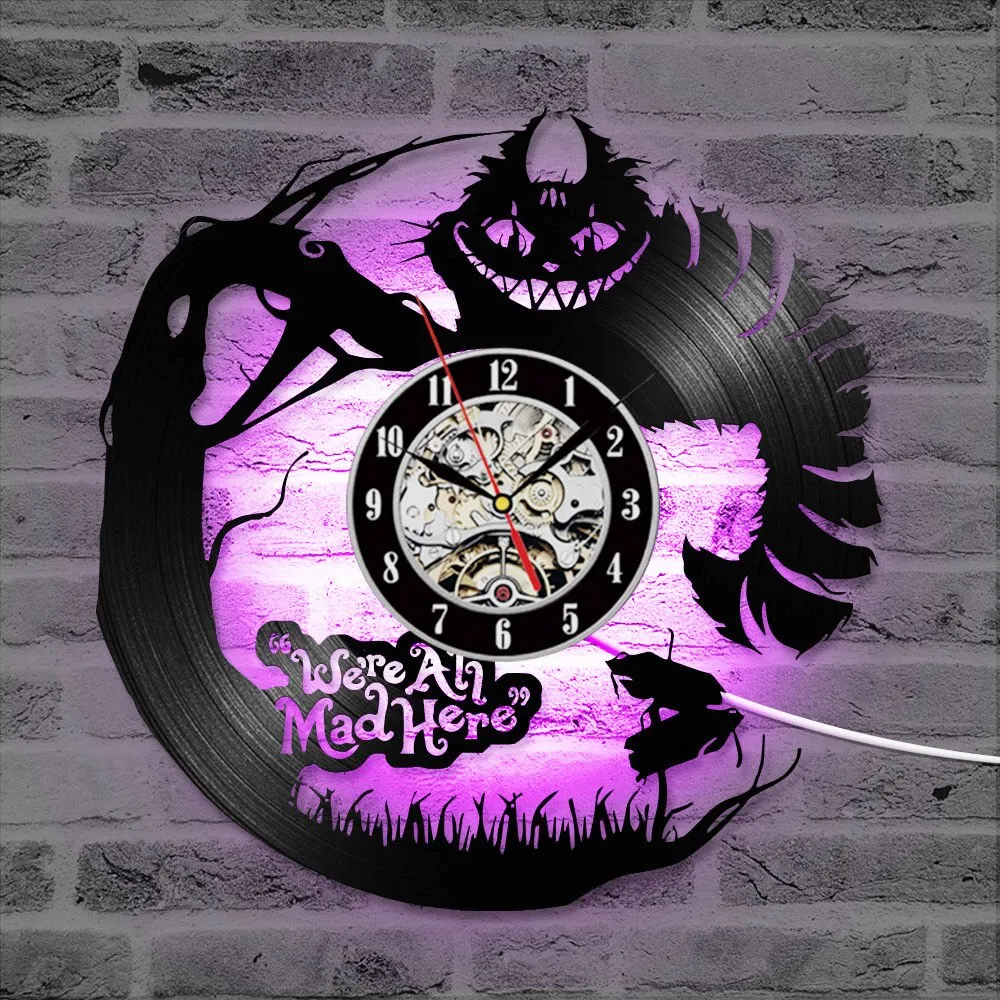 3D Cartoon Alice in Wonderland Vinyl Record LED Clock Creative CD Record Clock Antique New Design Hanging Clock Home Decor