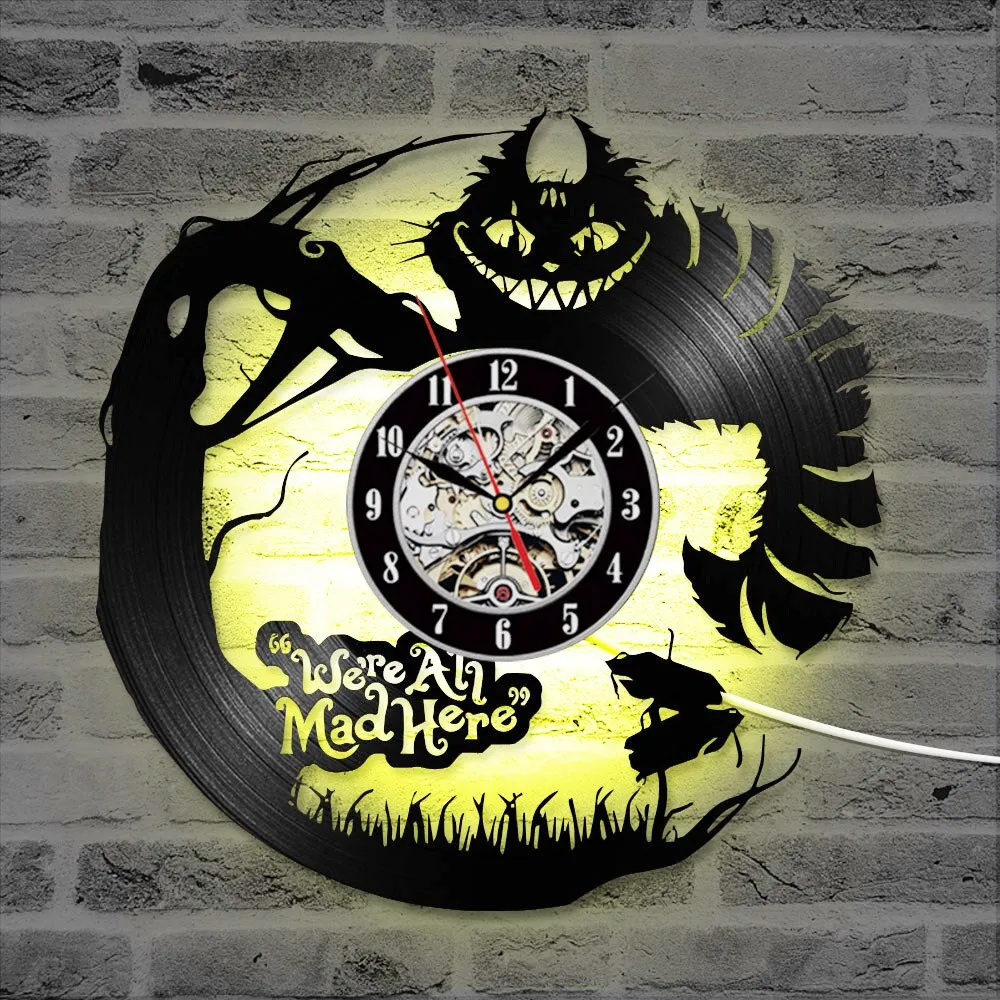 3D Cartoon Alice in Wonderland Vinyl Record LED Clock Creative CD Record Clock Antique New Design Hanging Clock Home Decor