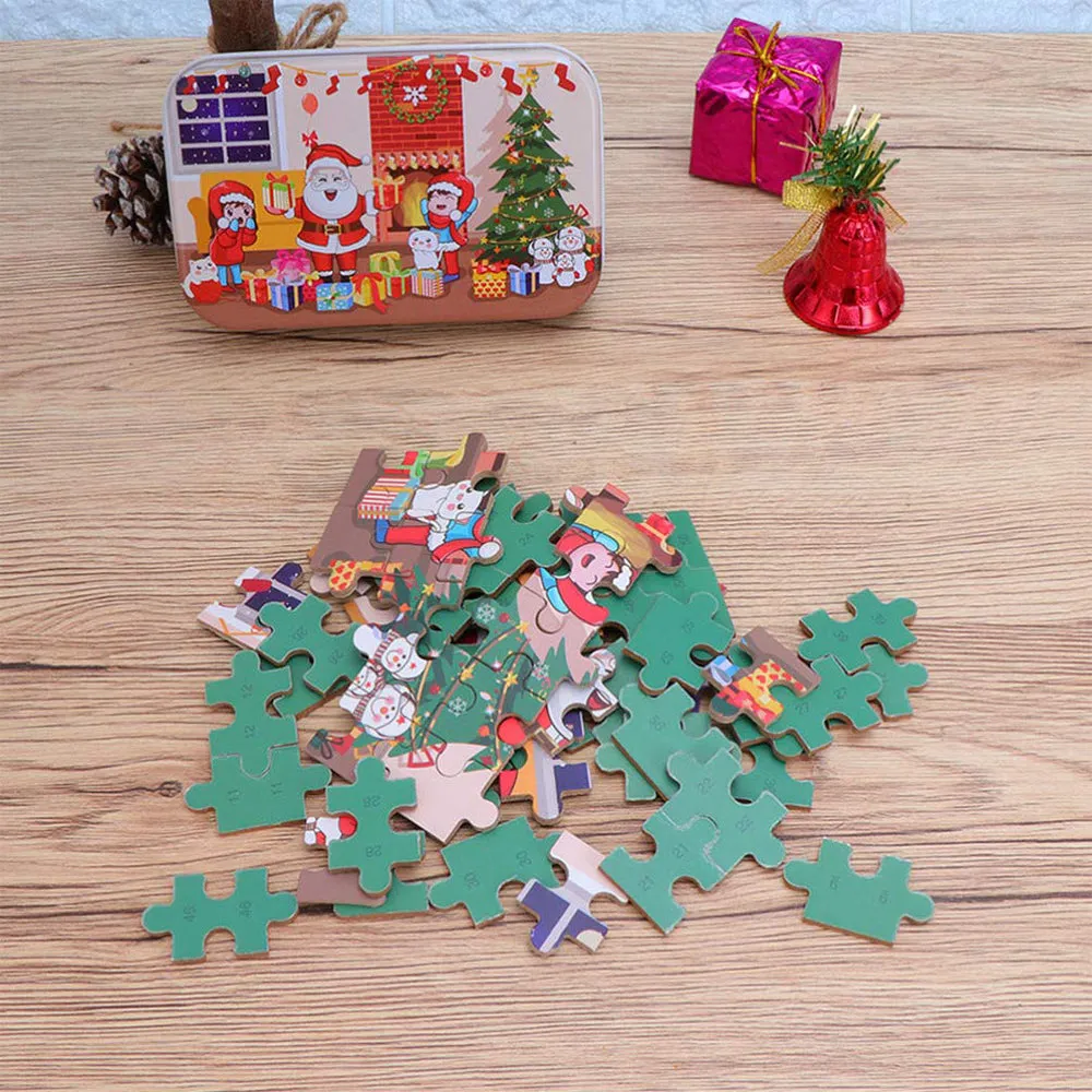 60Pcs Handmade DIY Santa Claus Jigsaw Puzzles Toys For Kids Christmas Gift, TO0002