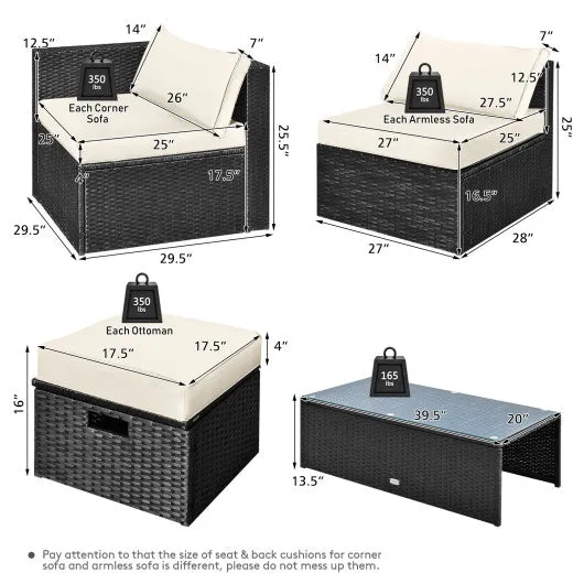 8 Pieces Patio Rattan Storage Table Furniture Set-Off White