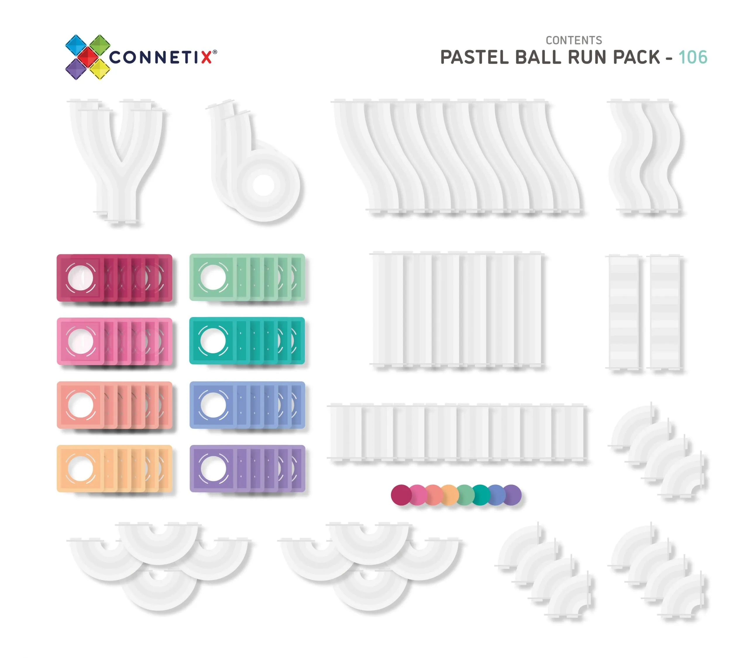 Connetix Tiles - 106 Piece Pastel Ball Run Pack