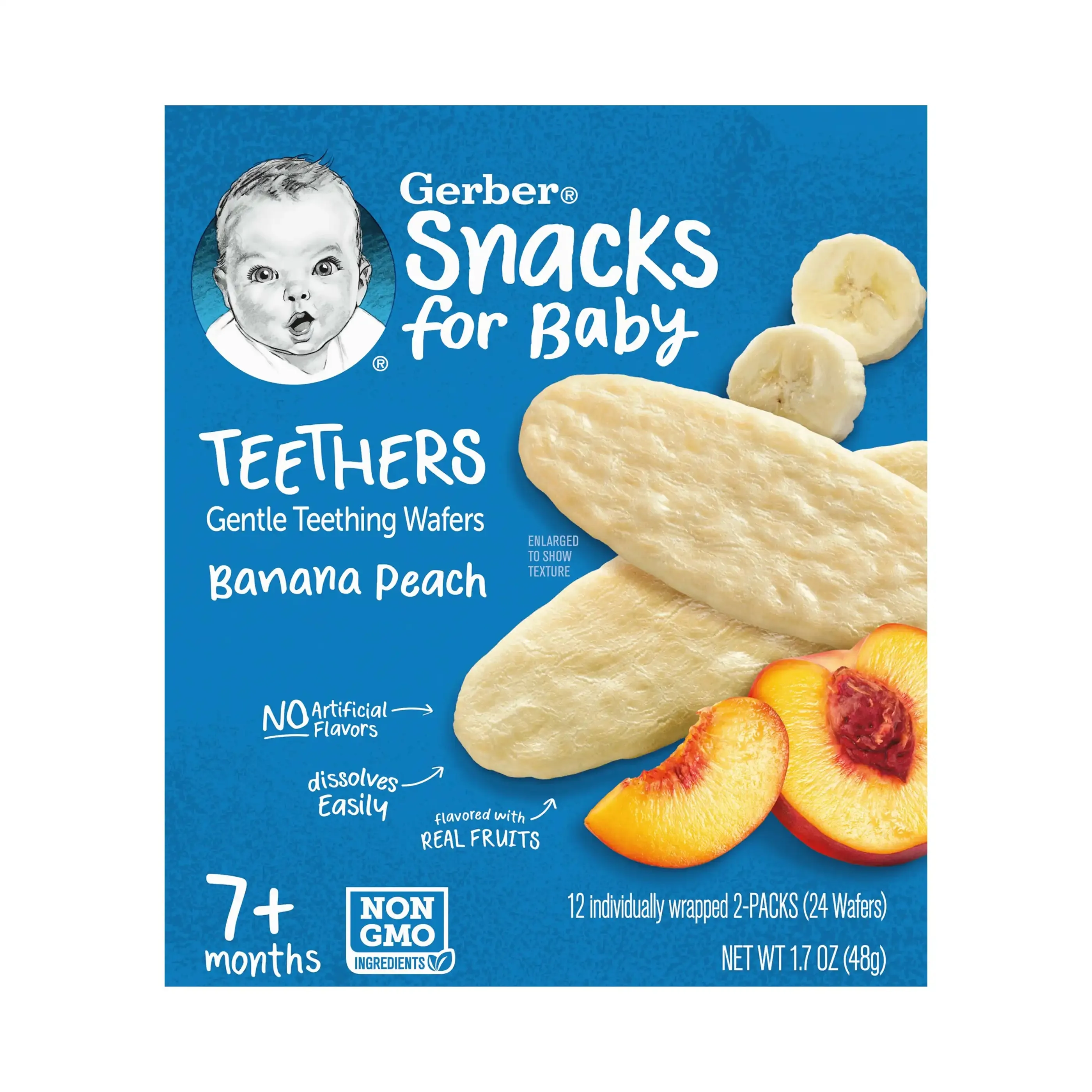 GERBER Gentle teething wafers for babies, banana and peach - 48g, 7 months  