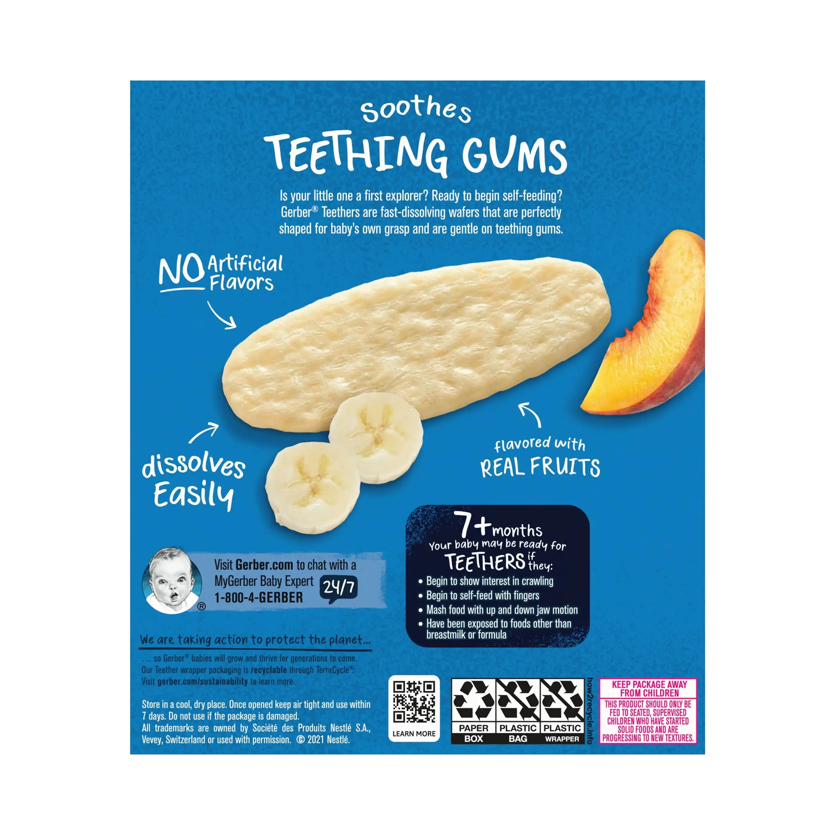 GERBER Gentle teething wafers for babies, banana and peach - 48g, 7 months  