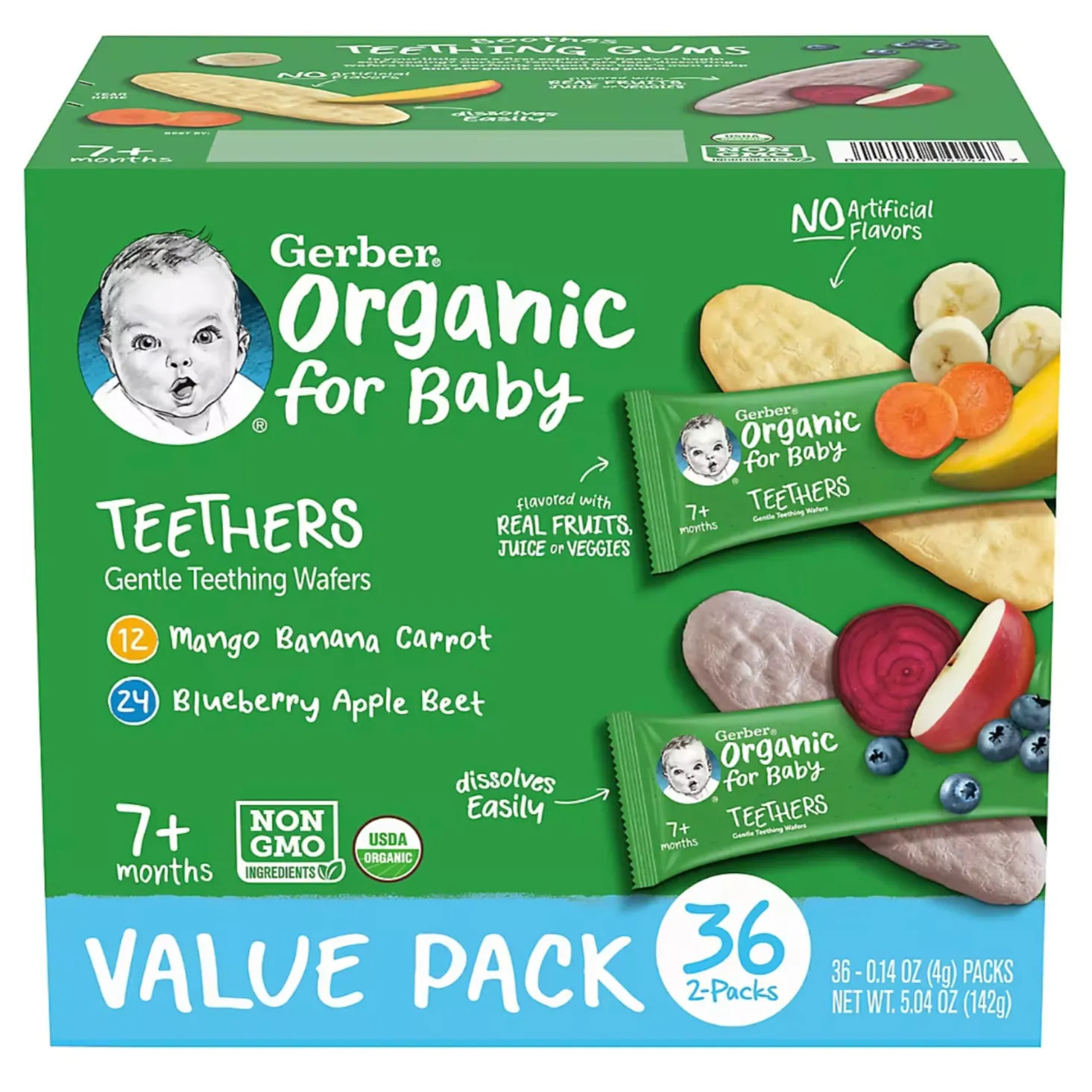 Gerber Organic Gentle Teething Wafers Variety Pack, 36 Count