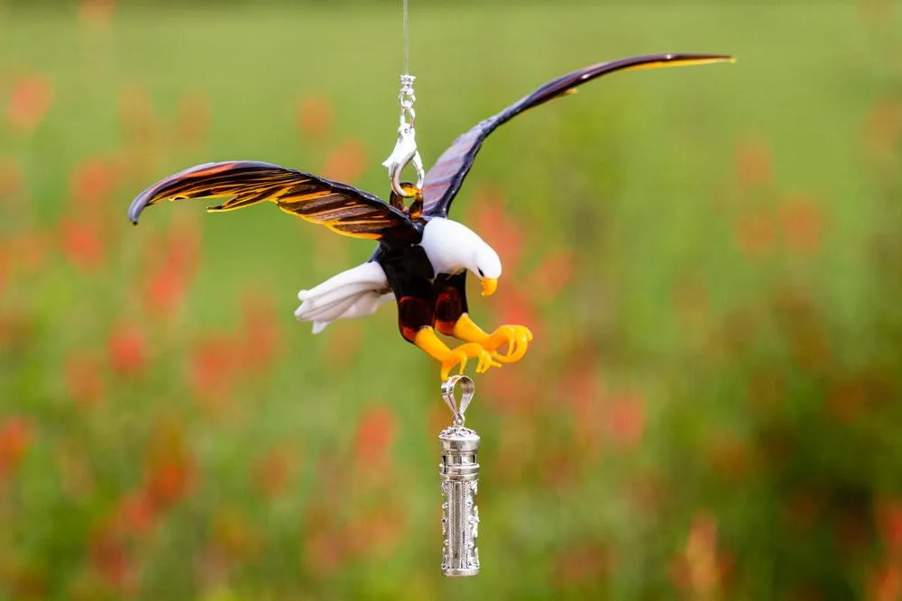 Glass Bald Eagle Figurine with Silver Keepsake for Ashes