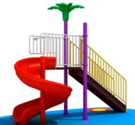 Gold Red Outdoor Playground with single Spiral Slide and a tree