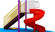 Gold Red Outdoor Playground with single Spiral Slide and a tree