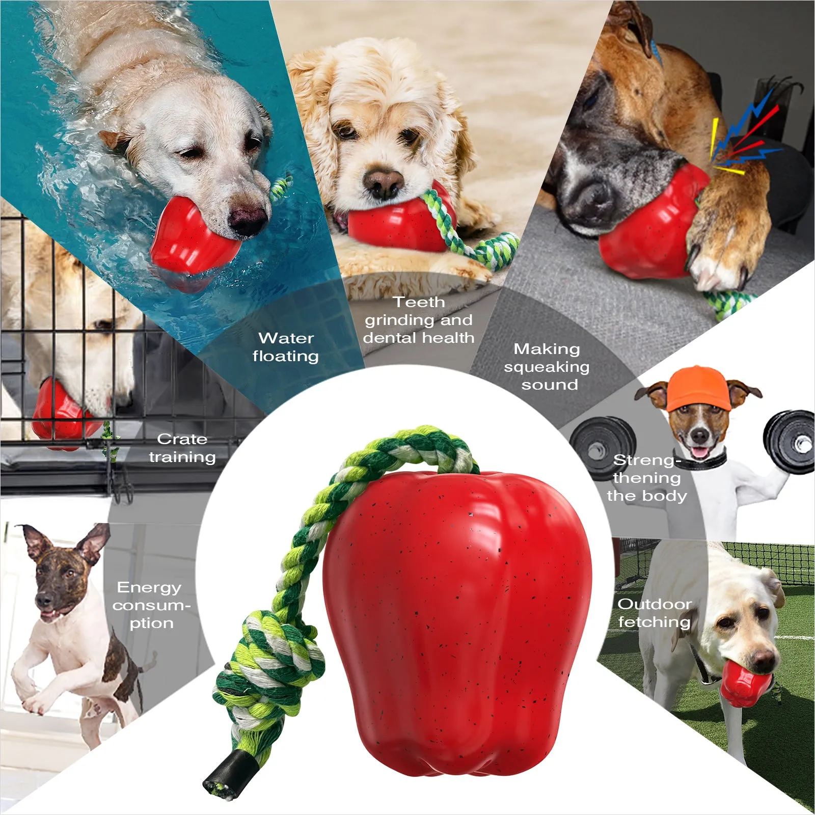 KADTC Dog Chew Toys For Aggressive Chewers Indestructible Tough Durable Squeaky Interactive Puppy Toy Teeth Squeaky Apple Pet Teeth Grinding Toy