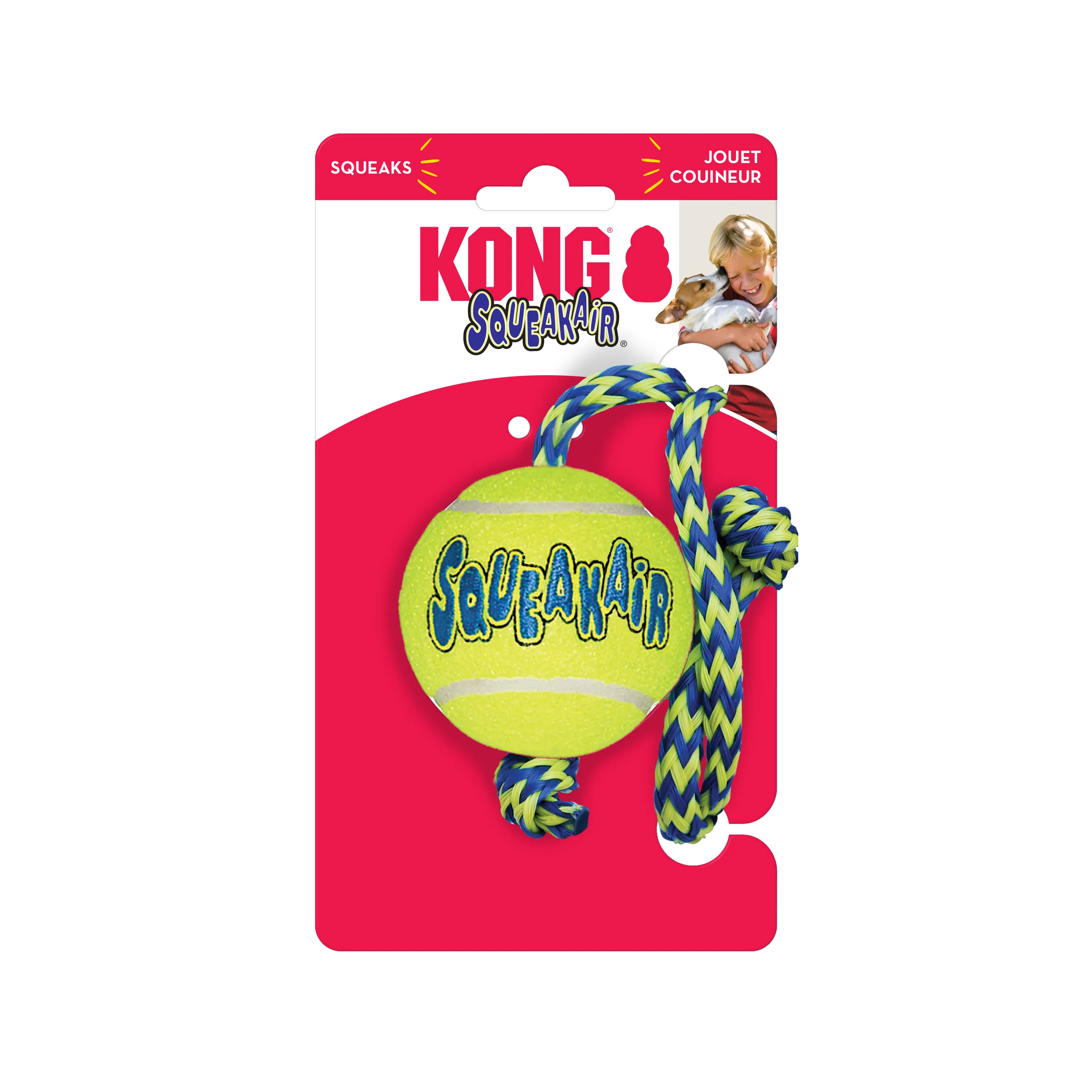 KONG SqueakAir Tennis Ball on a Rope - Medium