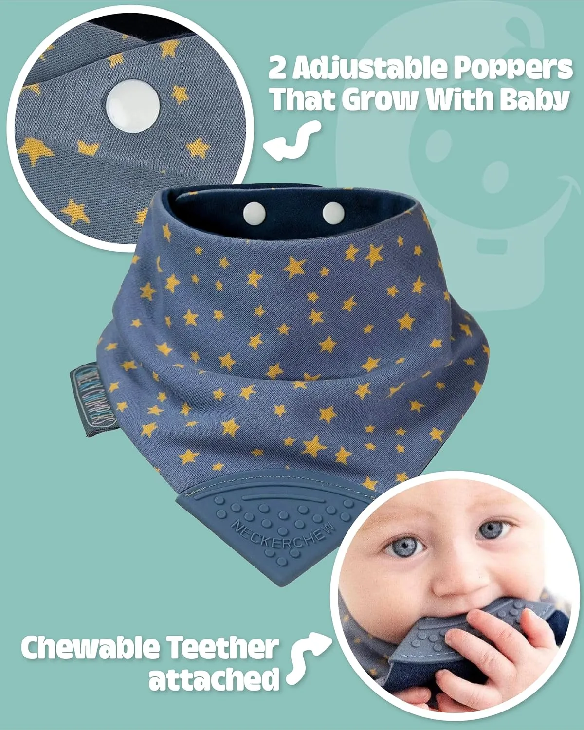 Neckerchew Teething Dribble Bib - Midnight Stars