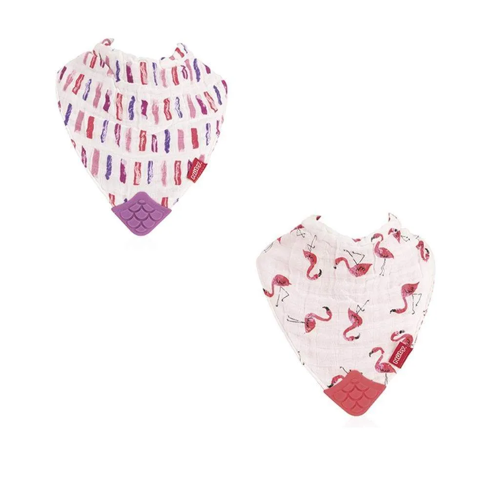 Nuby Muslin Bandana Bibs w/Teether - Flamingo Road & Brush Strokes