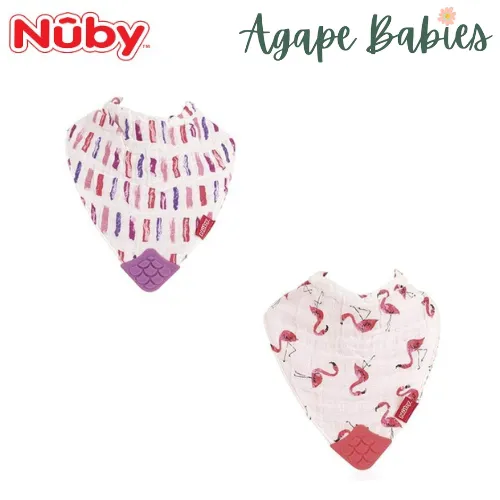 Nuby Muslin Bandana Bibs w/Teether - Flamingo Road & Brush Strokes