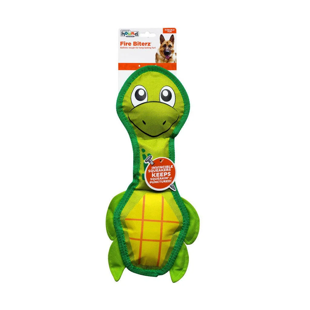 Outward Hound Fire Biterz Turtle Plush Firehose Material Interactive Dog Toy, Medium