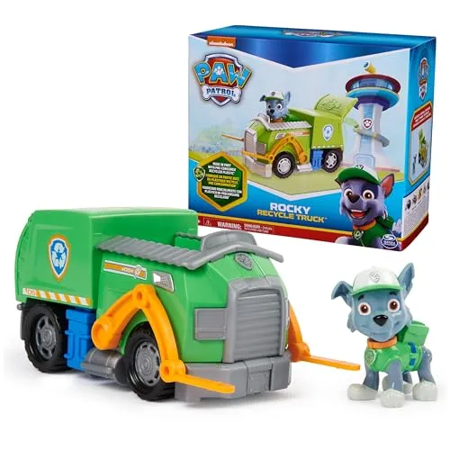 Paw Patrol, Rocky’s Recycle Truck, Toy Truck with Collectible Action Figure, Sustainably Minded Kids Toys for Boys & Girls Ages 3 and Up