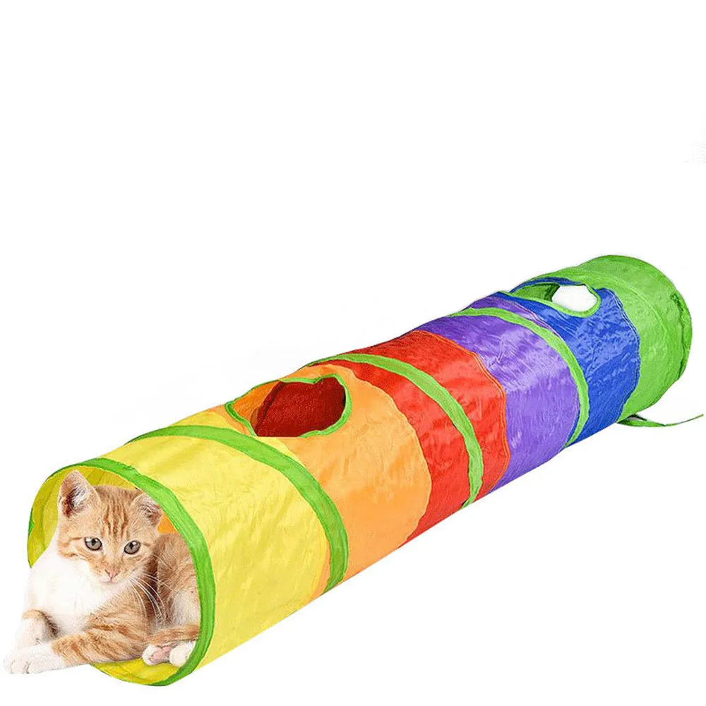 PAWS ASIA Manufacturers Dropshipping Summer Foldable Indoor  Colorful Durable Roller Long Cat Toys With Tunnel Motion