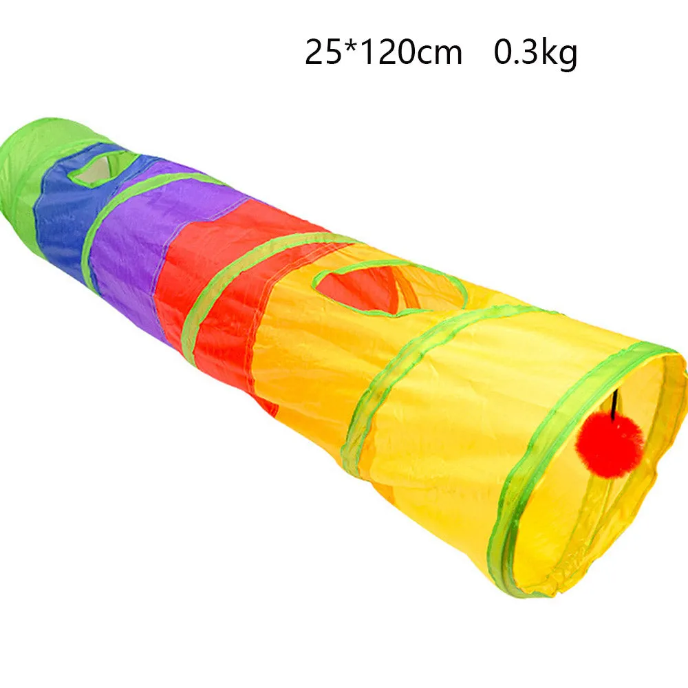 PAWS ASIA Manufacturers Dropshipping Summer Foldable Indoor  Colorful Durable Roller Long Cat Toys With Tunnel Motion