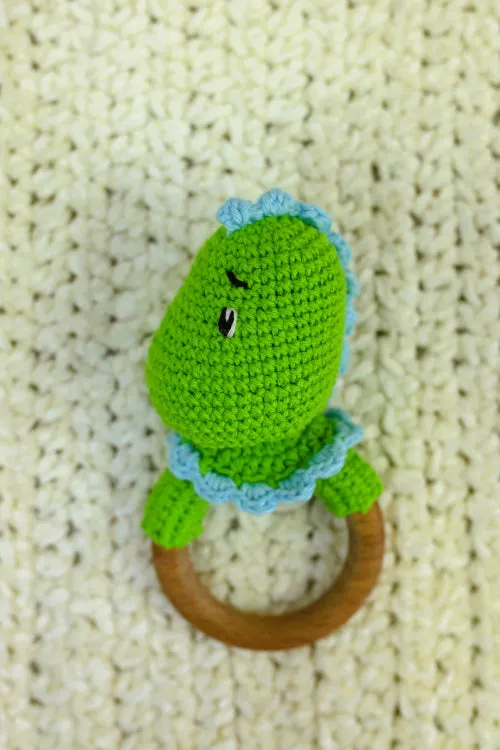 Plumtales"Rory -The Dino"Handmade Amigurumi Teether Cum Rattle