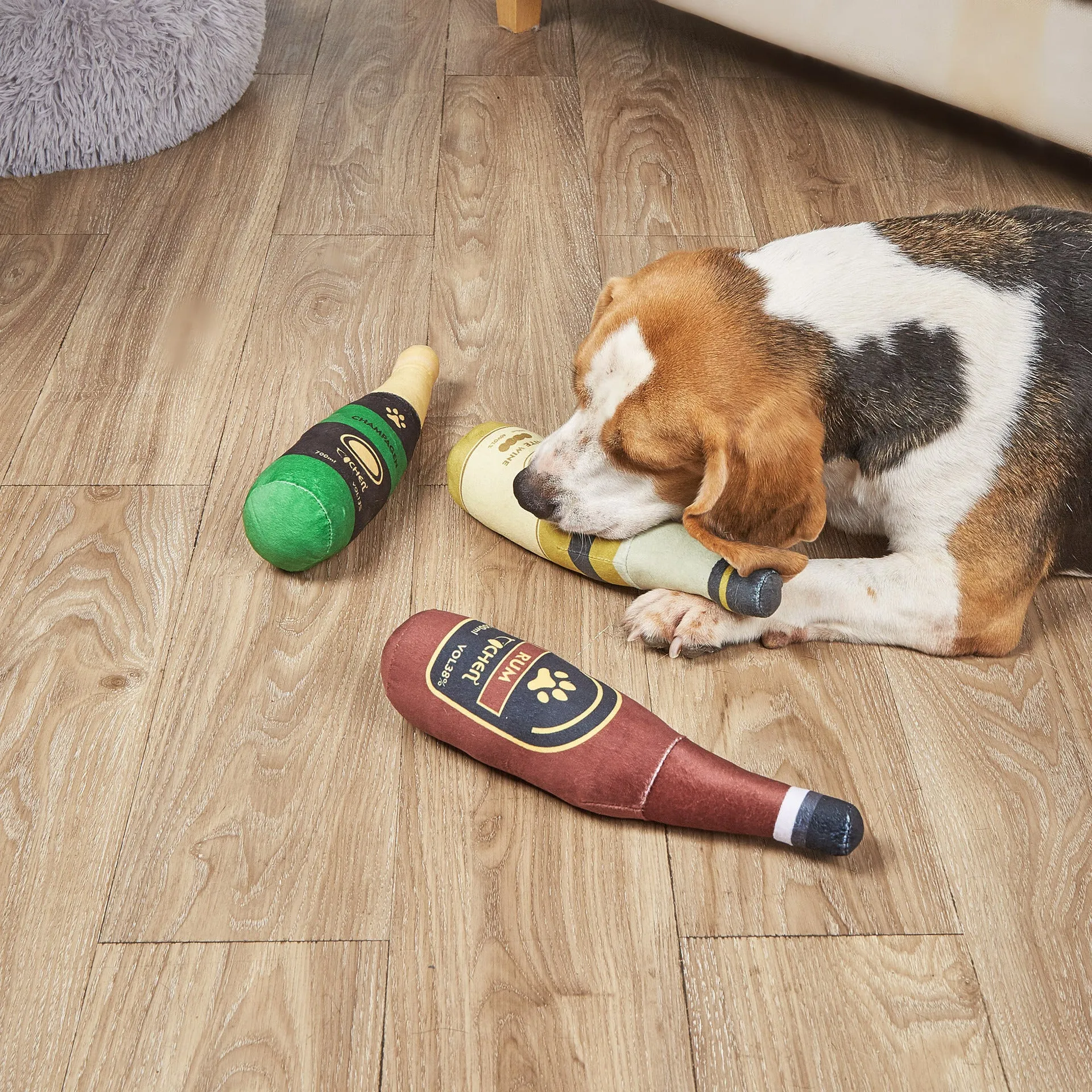 Plush Squeaky Wine Bottle Dog Toy