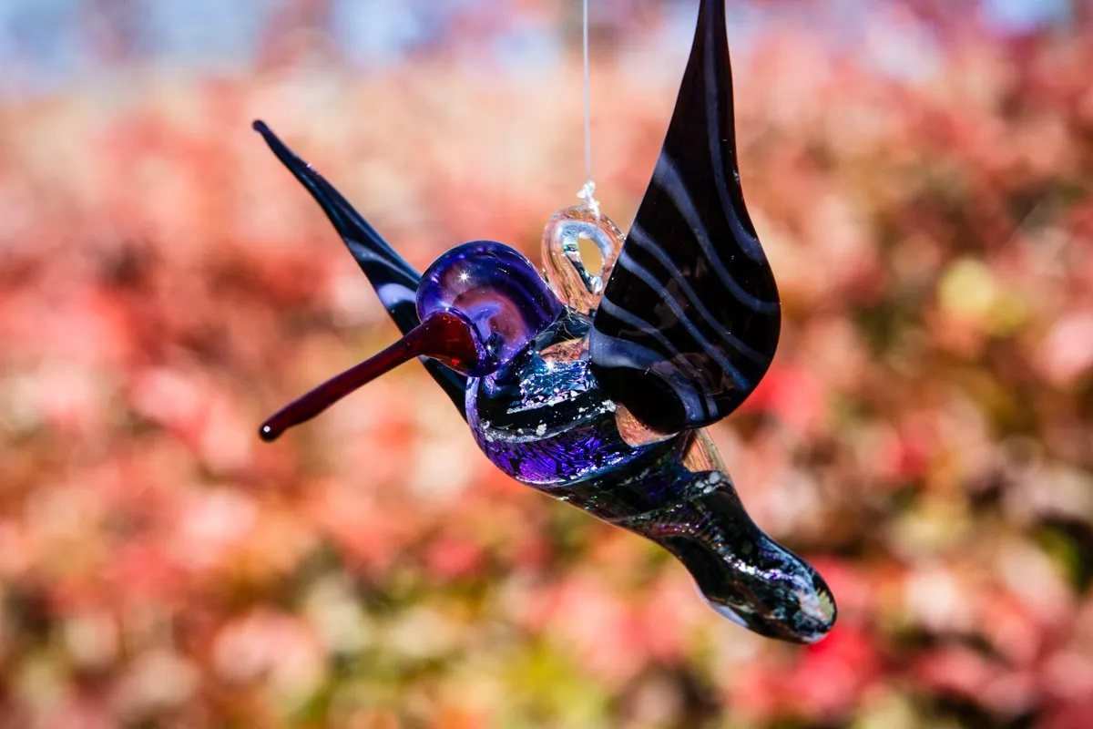 Purple Dichroic Twist Glass Hummingbird with Infused Ash