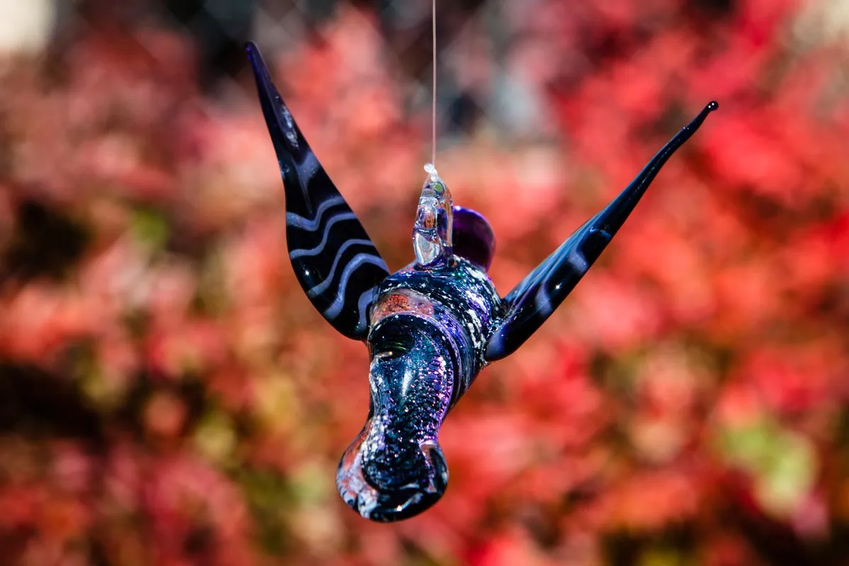 Purple Dichroic Twist Glass Hummingbird with Infused Ash