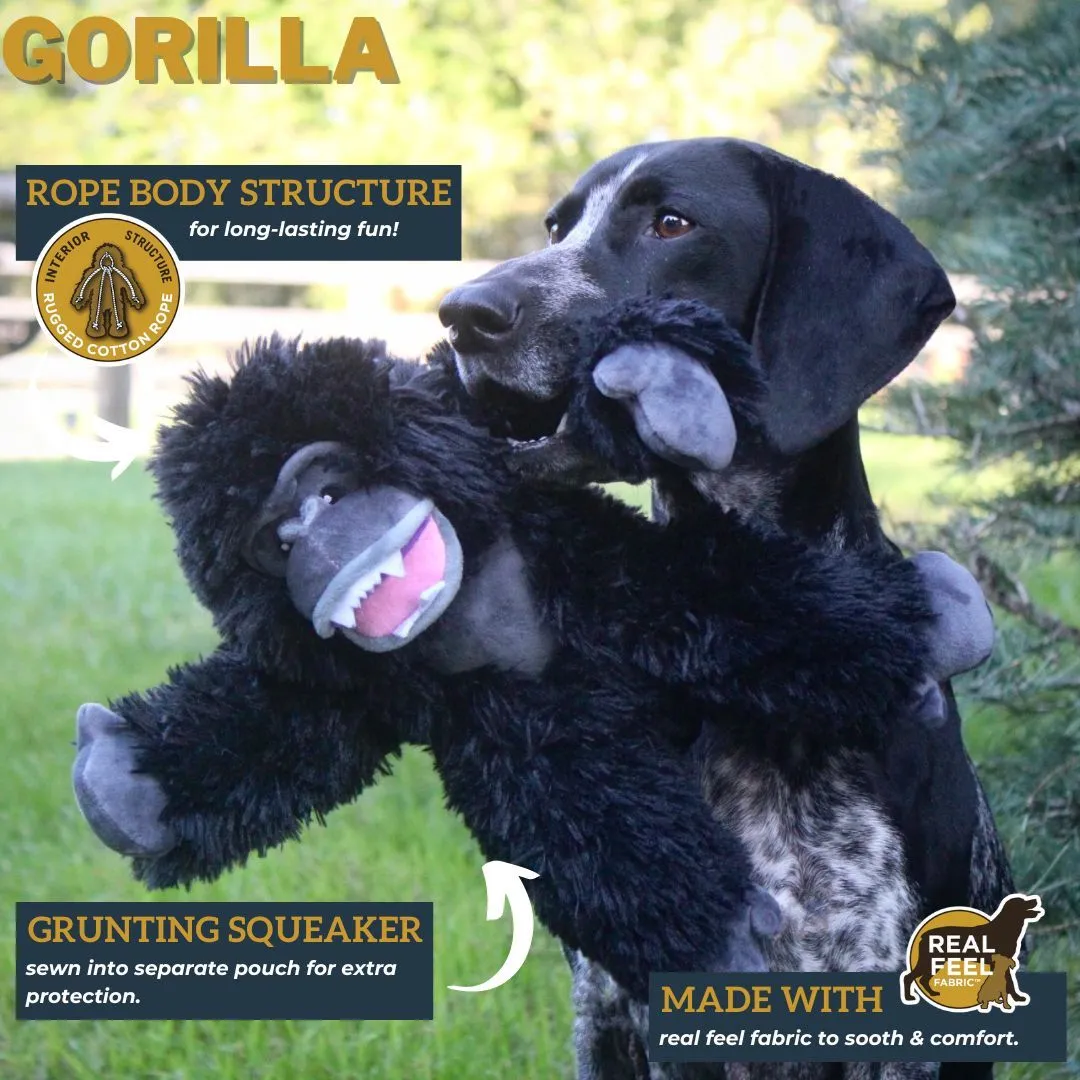 Squeaky Plush Dog Toy: Gorilla Rope Body