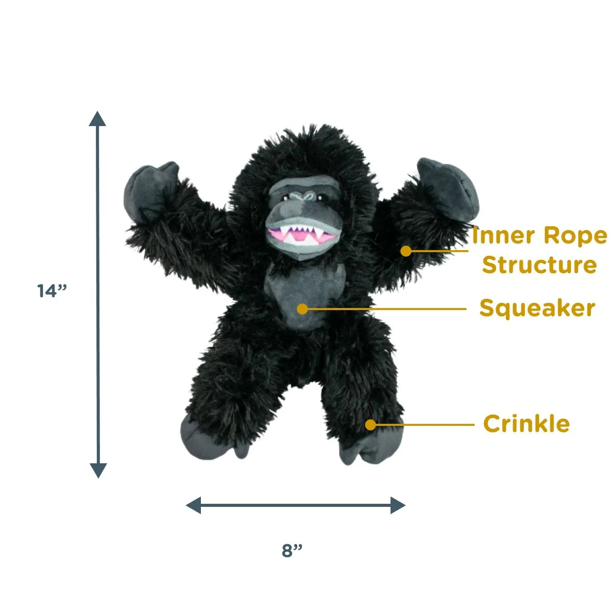 Squeaky Plush Dog Toy: Gorilla Rope Body