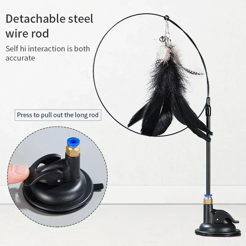 Suction Cup Interactive Feather Cat Teaser Wand