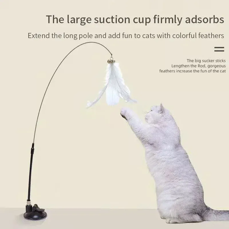 Suction Cup Interactive Feather Cat Teaser Wand