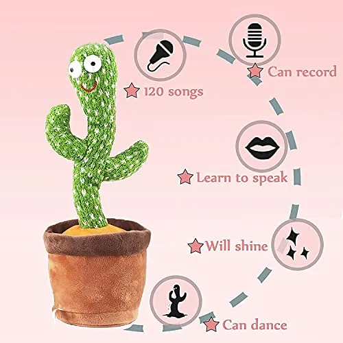 Toyshine Dancing Cactus Toy | Talking, Wriggle Singing Mimicking -Repeat What You Say with LED - B