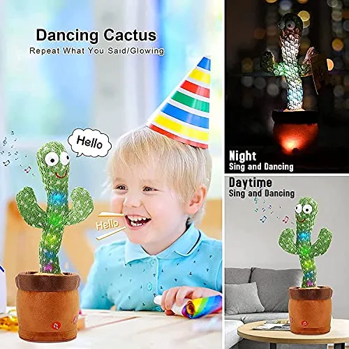 Toyshine Dancing Cactus Toy | Talking, Wriggle Singing Mimicking -Repeat What You Say with LED - B