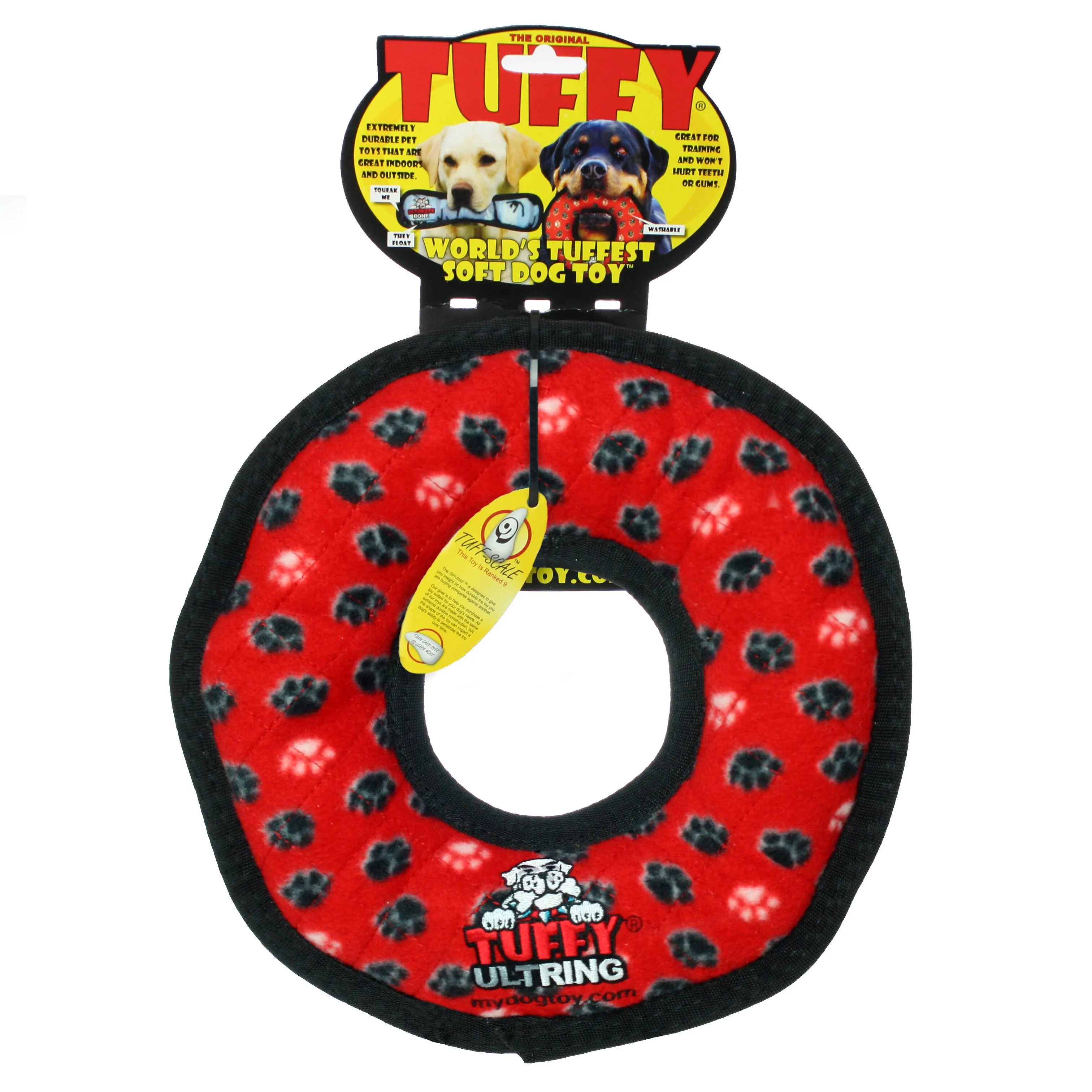 Tuffy Dog Toys - VIP Products - Tuffy Ultimate Ring - Red Paw, Durable, Squeaky Dog Toy